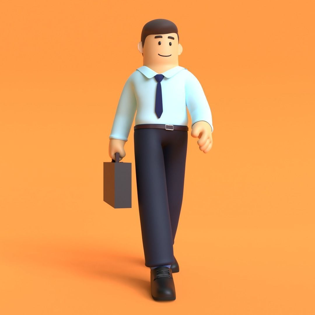 Minimal Office Man Cartoon Character 3D model_3