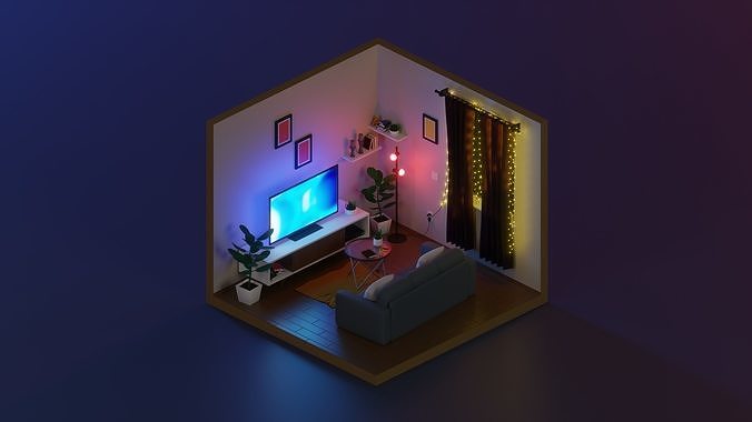 Isometric Living room 2 Low-poly 3D model