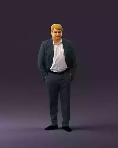 Man with big face in dark gray suit 0879 3D Print Ready