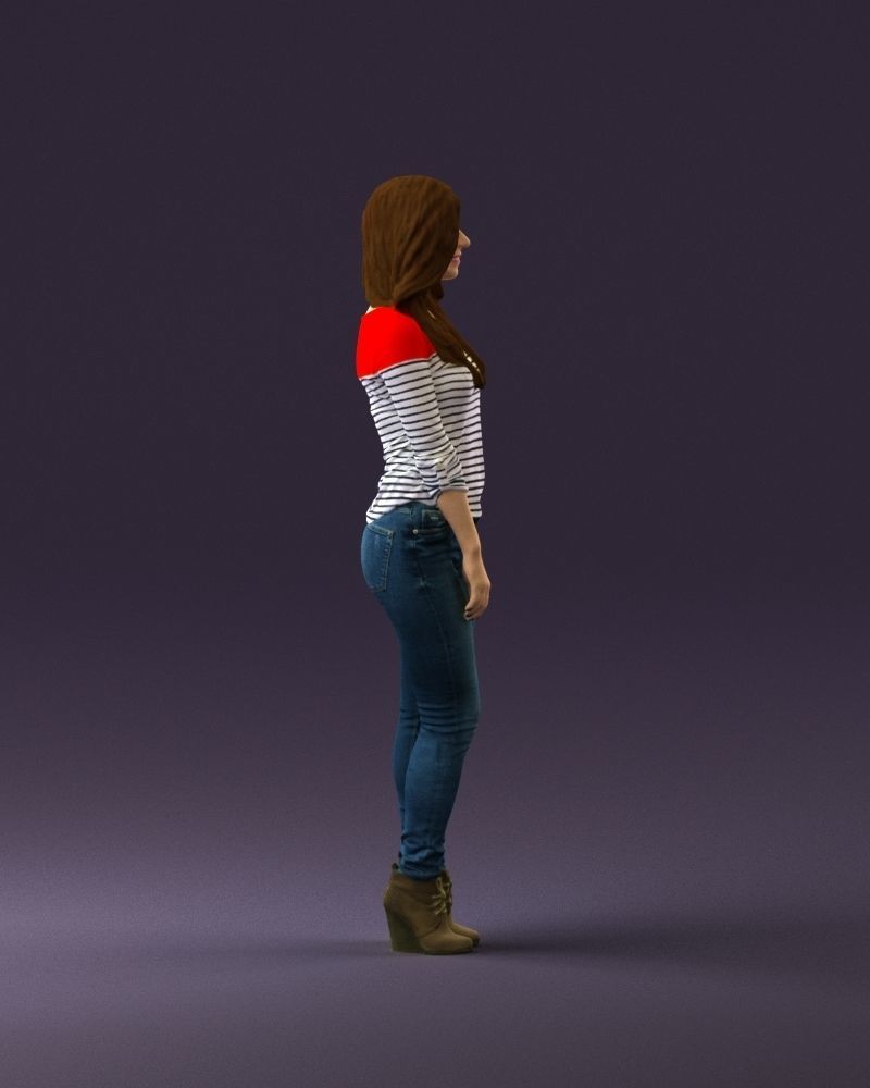 Smiling Woman in stripped whiteand red blouse 0881 3D model_4