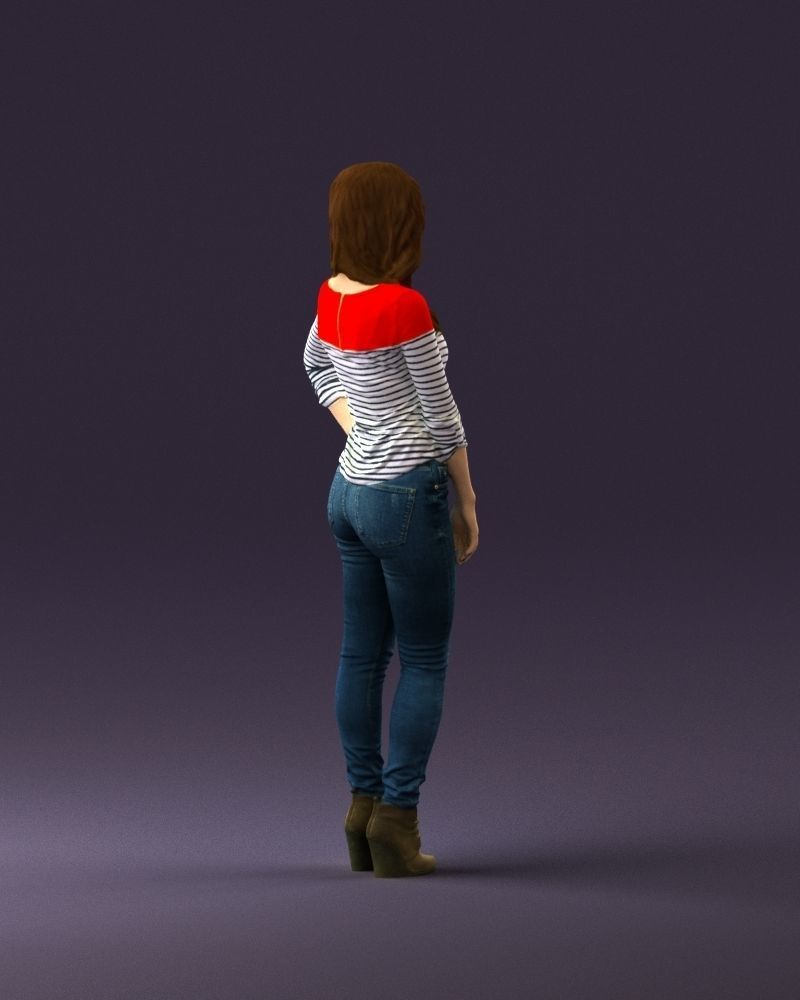 Smiling Woman in stripped whiteand red blouse 0881 3D model_5