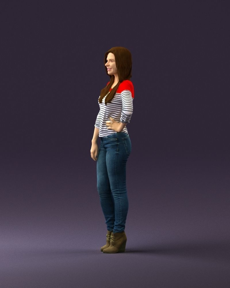 Smiling Woman in stripped whiteand red blouse 0881 3D model_9