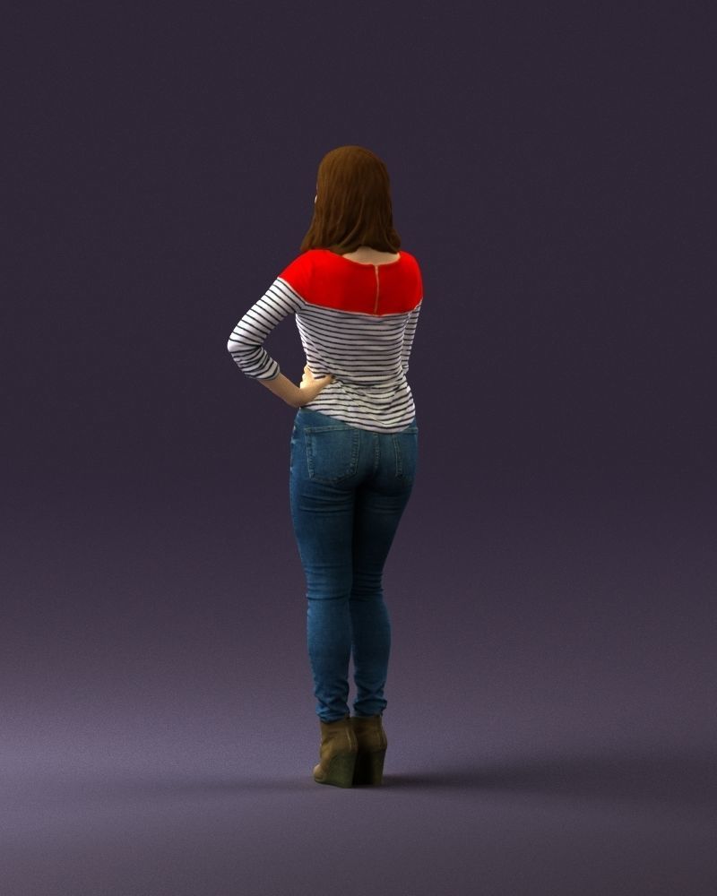 Smiling Woman in stripped whiteand red blouse 0881 3D model_7