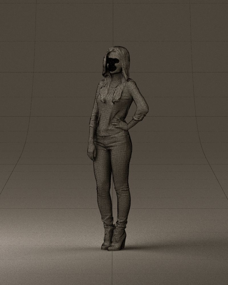 Smiling Woman in stripped whiteand red blouse 0881 3D model_34