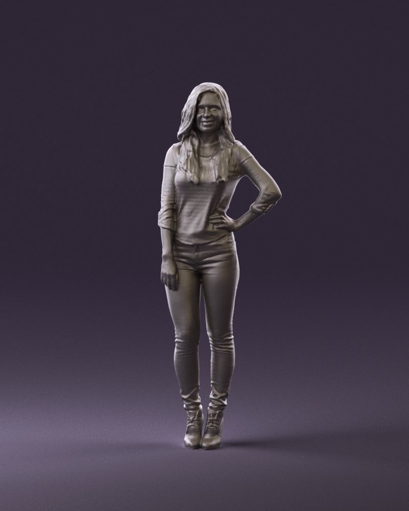 Smiling Woman in stripped whiteand red blouse 0881 3D model_12