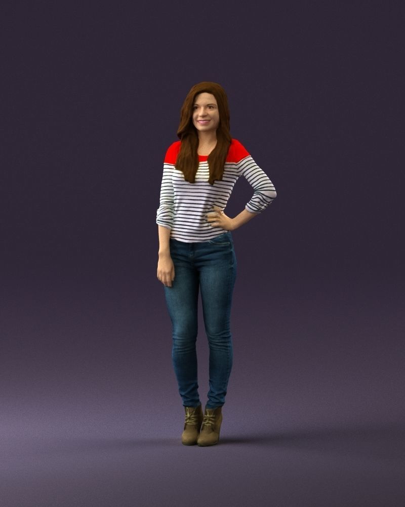 Smiling Woman in stripped whiteand red blouse 0881 3D model_11