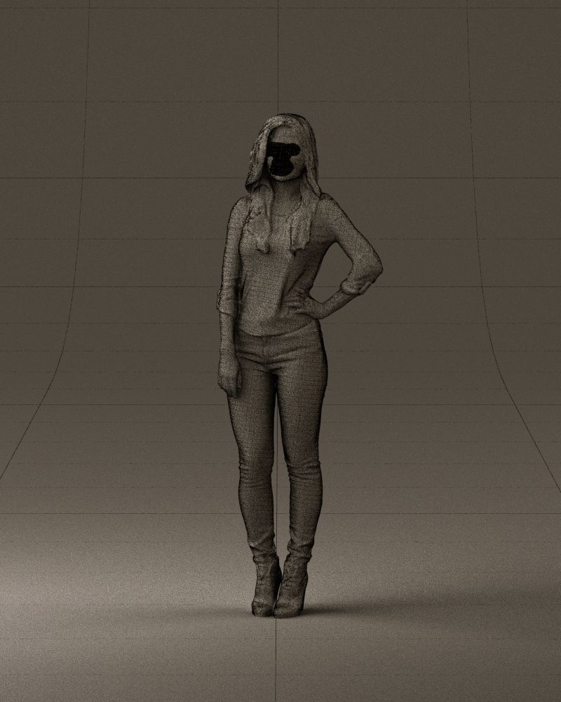 Smiling Woman in stripped whiteand red blouse 0881 3D model_35