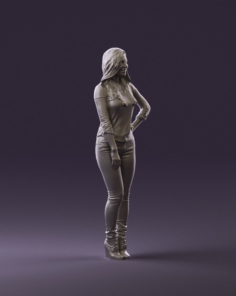 Smiling Woman in stripped whiteand red blouse 0881 3D model_15