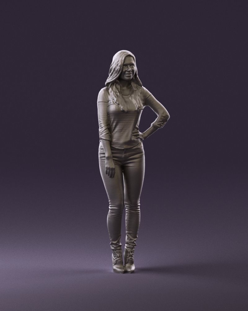 Smiling Woman in stripped whiteand red blouse 0881 3D model_14