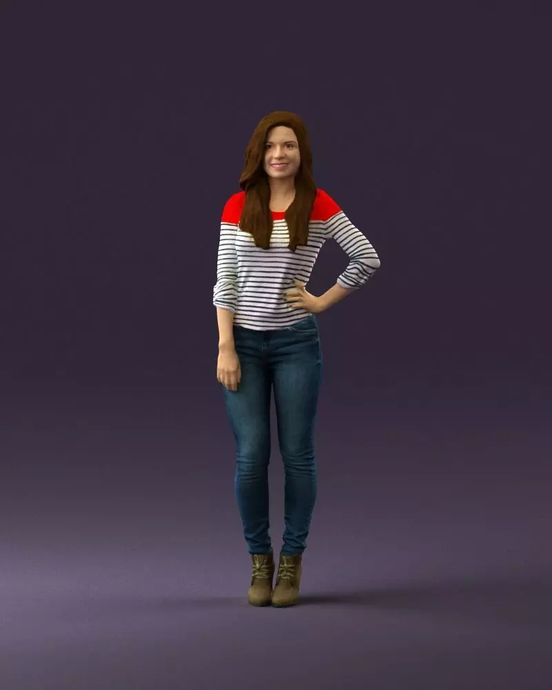 Smiling Woman in stripped whiteand red blouse 0881 3D model_0