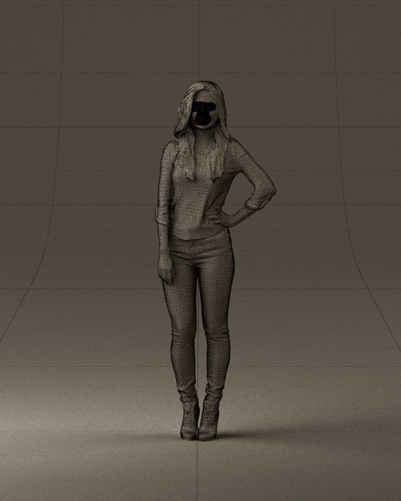 Smiling Woman in stripped whiteand red blouse 0881 3D model_24