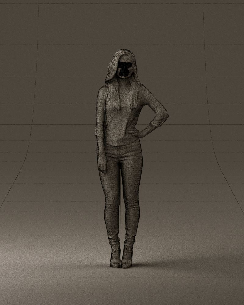 Smiling Woman in stripped whiteand red blouse 0881 3D model_25