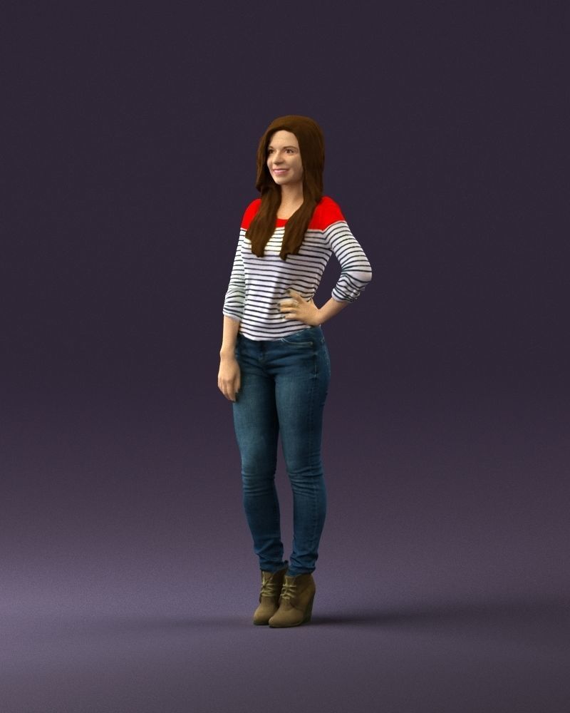 Smiling Woman in stripped whiteand red blouse 0881 3D model_10