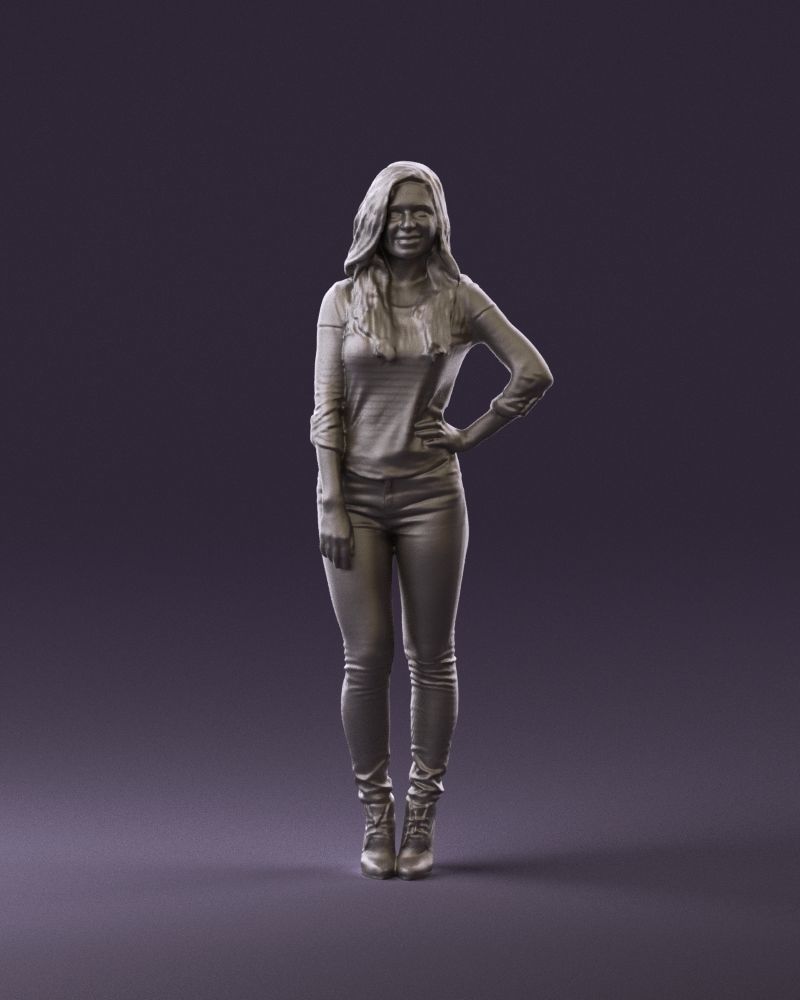 Smiling Woman in stripped whiteand red blouse 0881 3D model_13