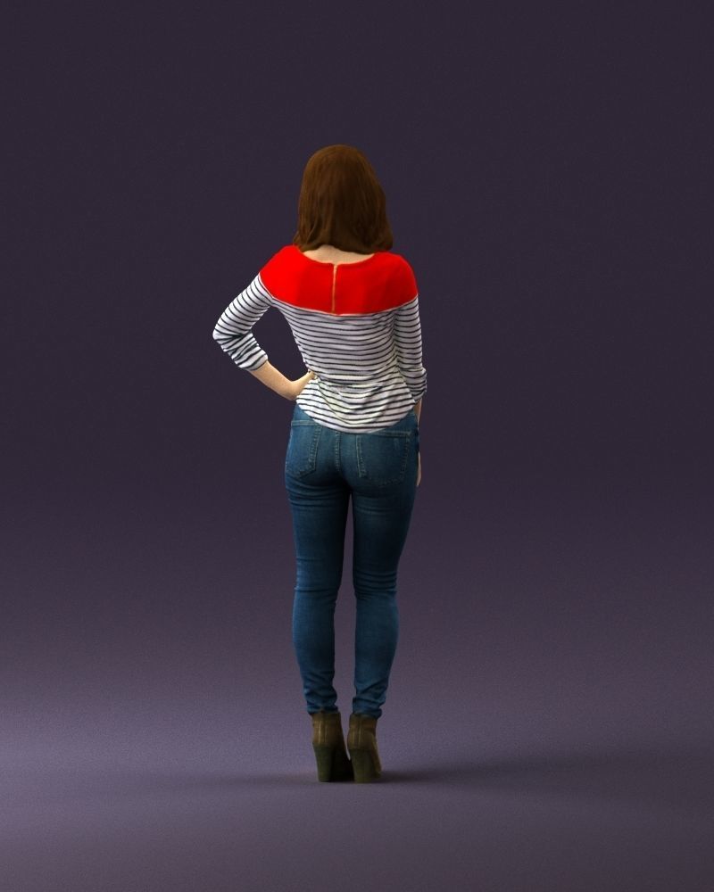 Smiling Woman in stripped whiteand red blouse 0881 3D model_6