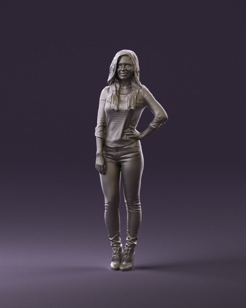 Smiling Woman in stripped whiteand red blouse 0881 3D model_23