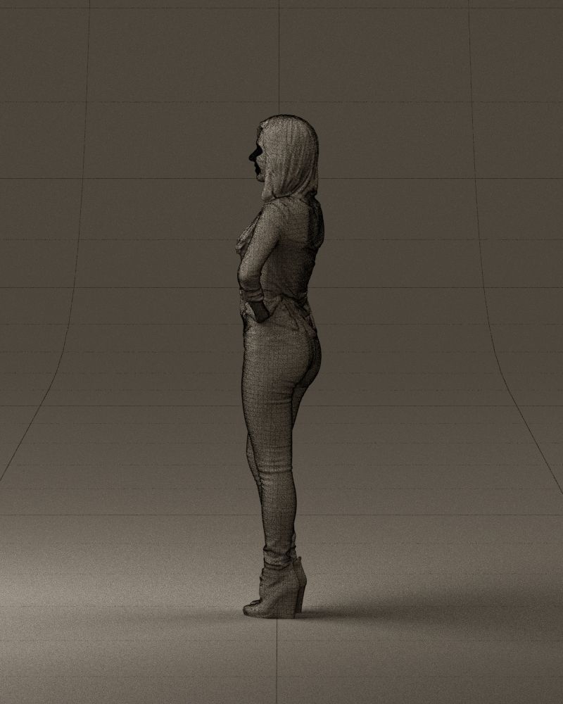 Smiling Woman in stripped whiteand red blouse 0881 3D model_32