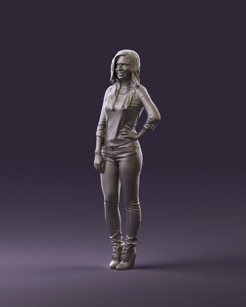 Smiling Woman in stripped whiteand red blouse 0881 3D model_22