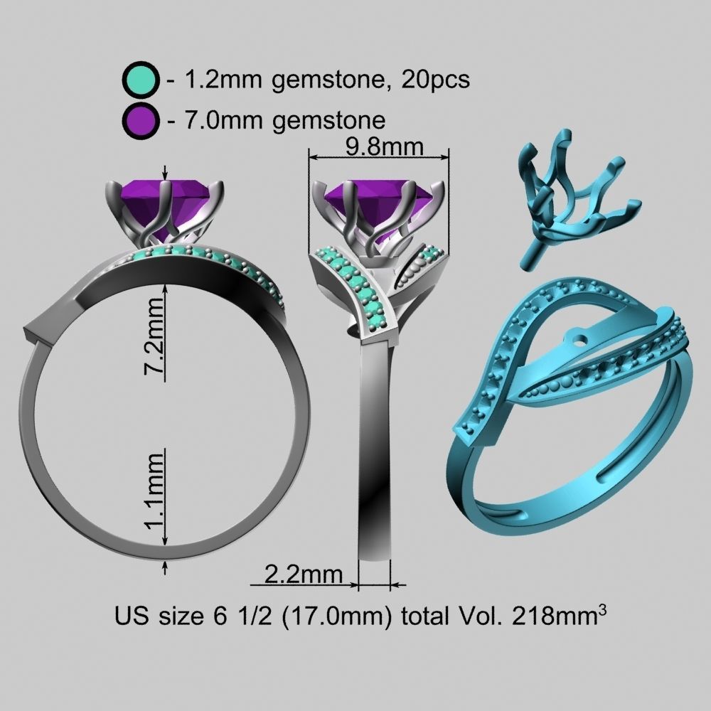 7mm Gemstone Gold Ring 3D print model_27