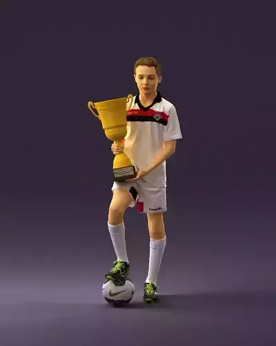Soccer boy with cup and ball 0897