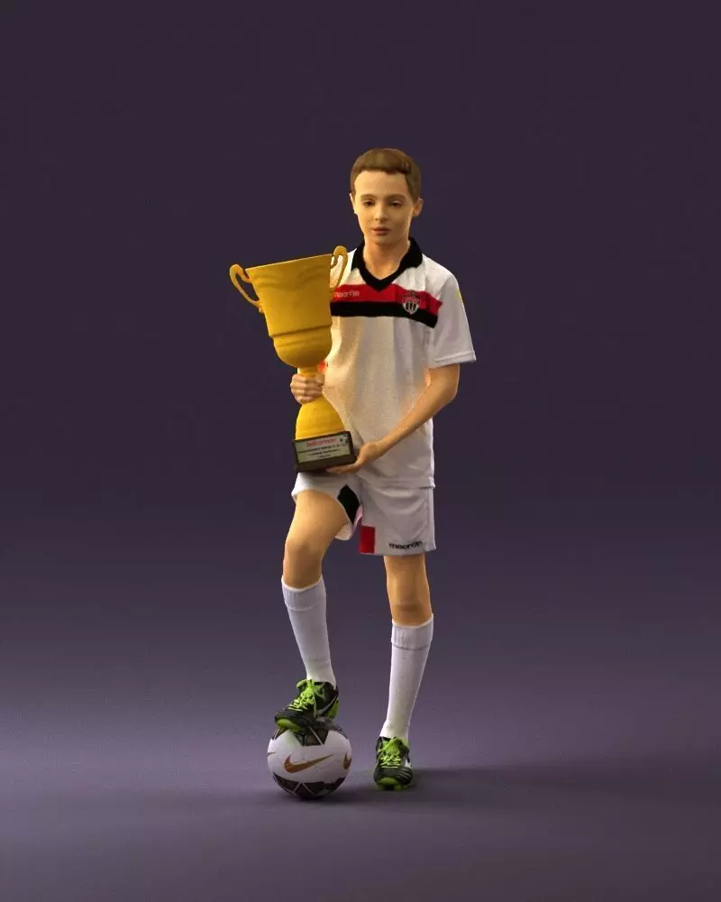 Soccer boy with cup and ball 0897 3D model_0