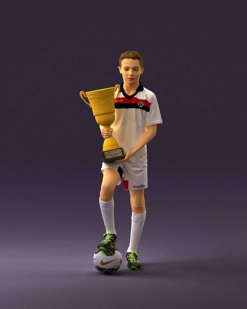 Soccer boy with cup and ball 0897 3D model_1