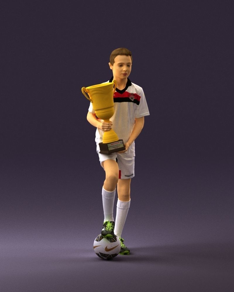 Soccer boy with cup and ball 0897 3D model_2