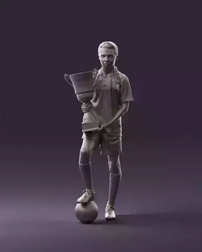 Soccer boy with cup and ball 0897 3D Print Ready