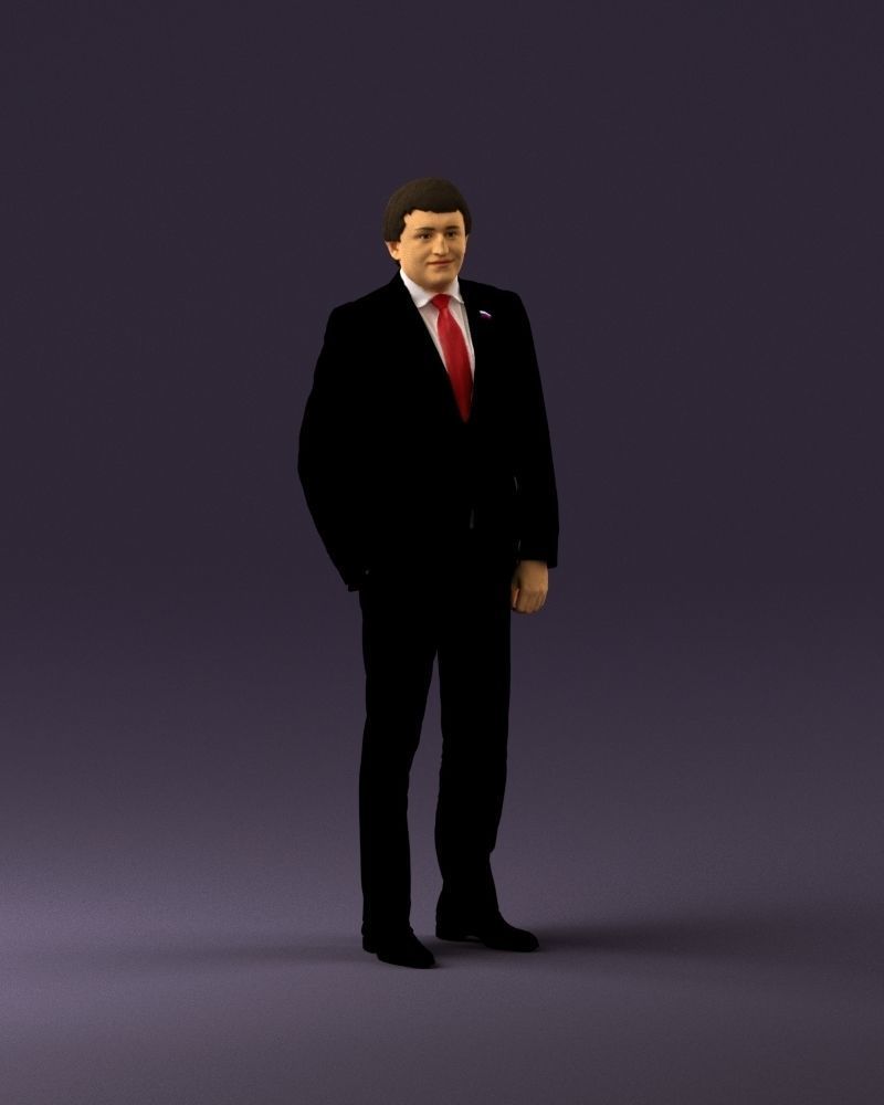 Man in black suit red tie hand in pocket 0908 3D model_2