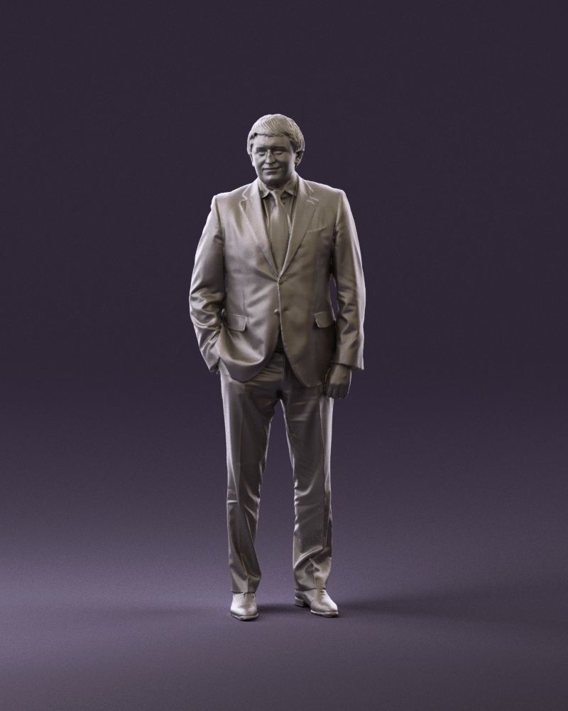 Man in black suit red tie hand in pocket 0908 3D model_12