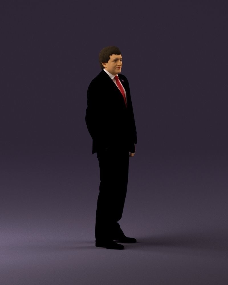 Man in black suit red tie hand in pocket 0908 3D model_3