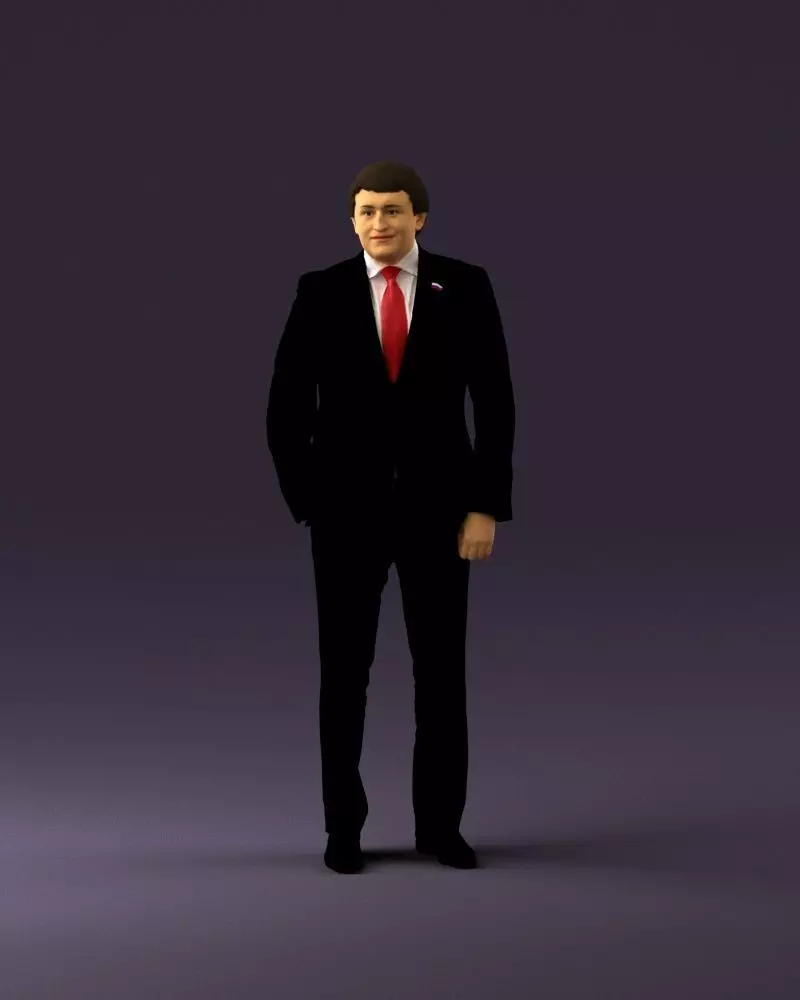 Man in black suit red tie hand in pocket 0908 3D model_0