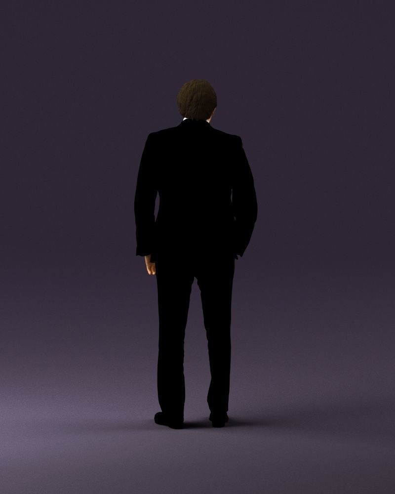 Man in black suit red tie hand in pocket 0908 3D model_6