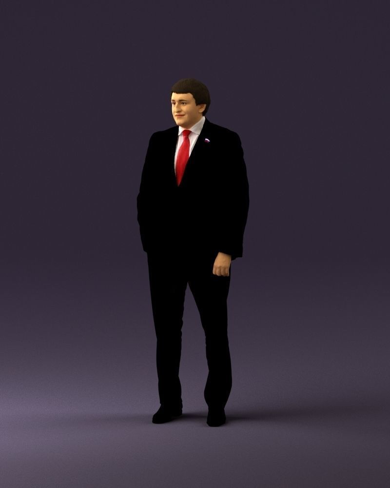 Man in black suit red tie hand in pocket 0908 3D Print Ready 3D print model_22