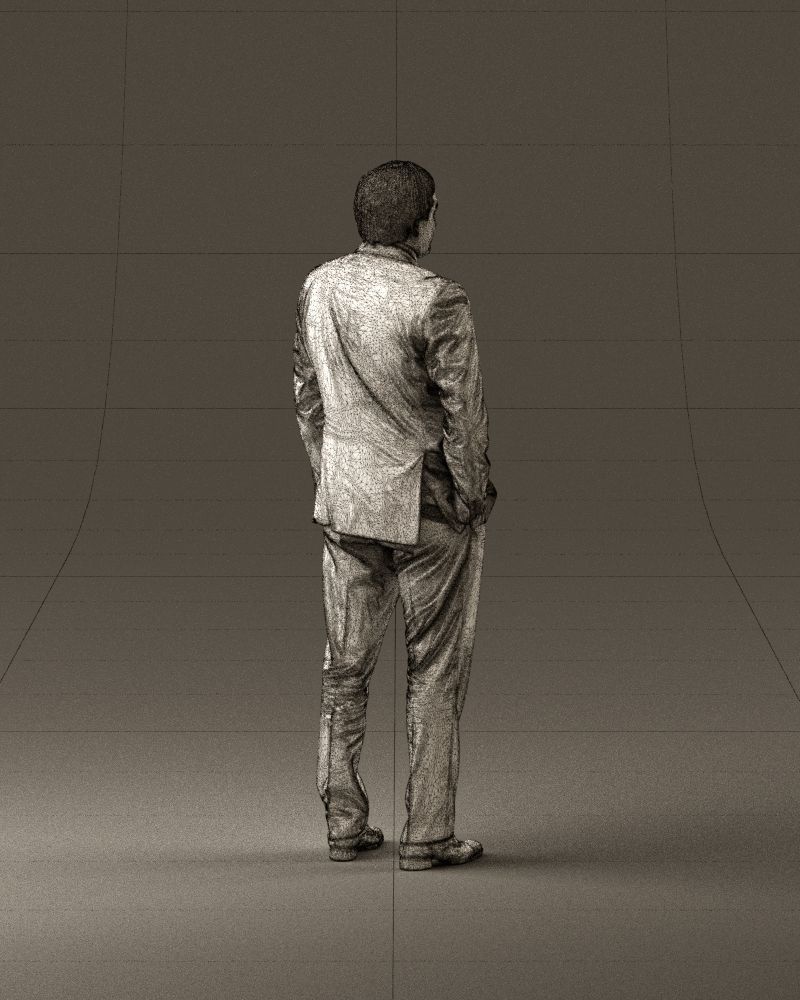 Man in black suit red tie hand in pocket 0908 3D Print Ready 3D print model_29