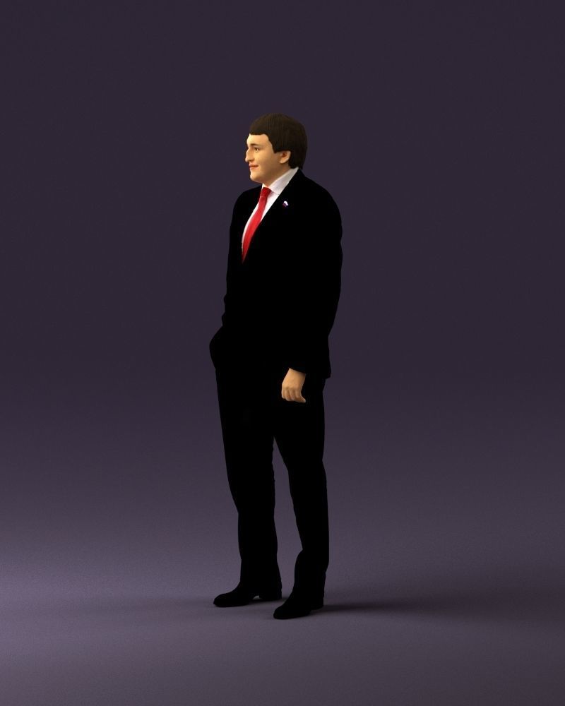 Man in black suit red tie hand in pocket 0908 3D Print Ready 3D print model_21