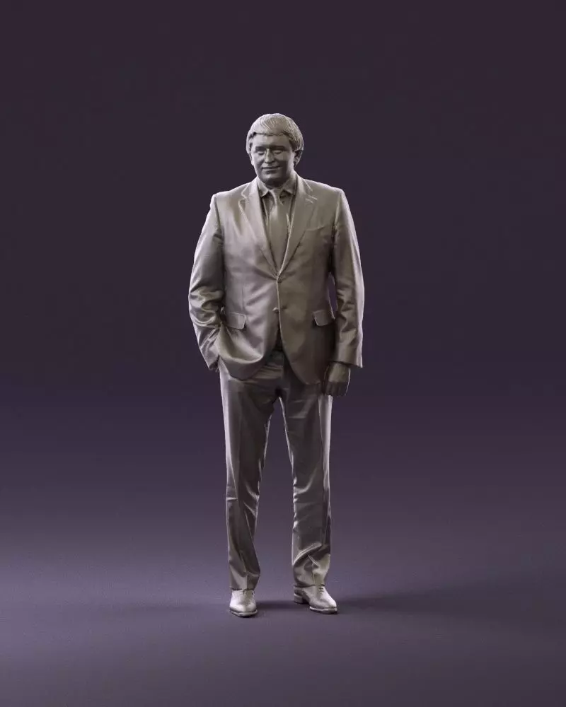 Man in black suit red tie hand in pocket 0908 3D Print Ready 3D print model_0