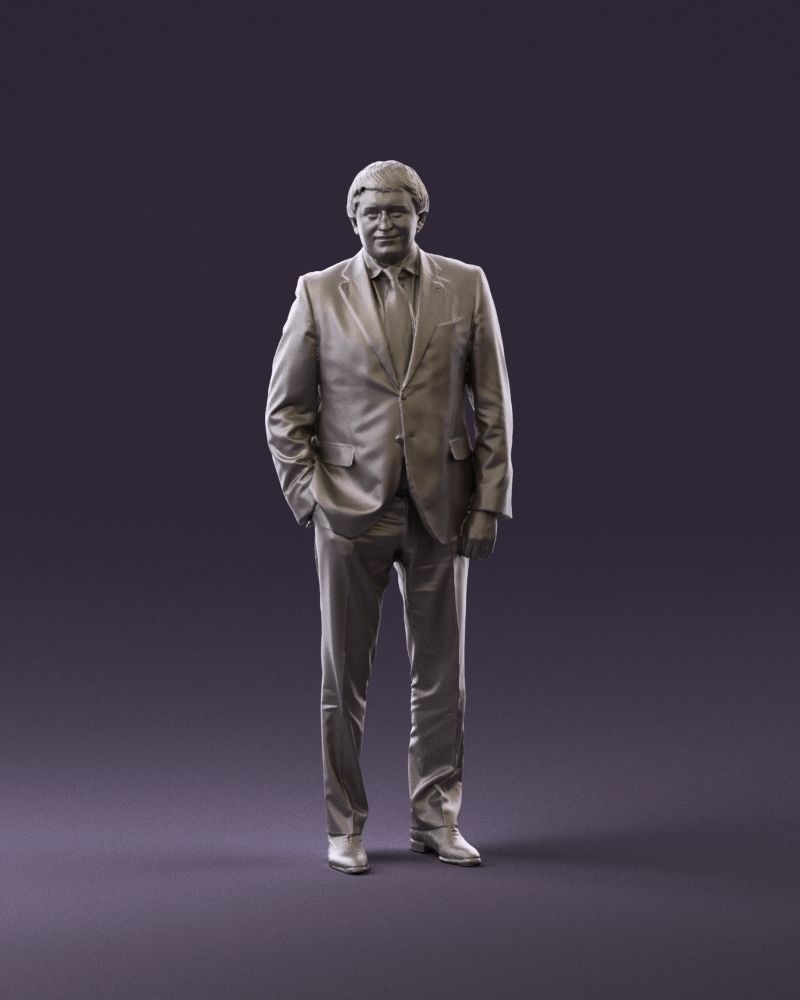 Man in black suit red tie hand in pocket 0908 3D Print Ready 3D print model_1