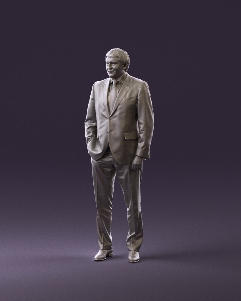 Man in black suit red tie hand in pocket 0908 3D Print Ready 3D print model_10