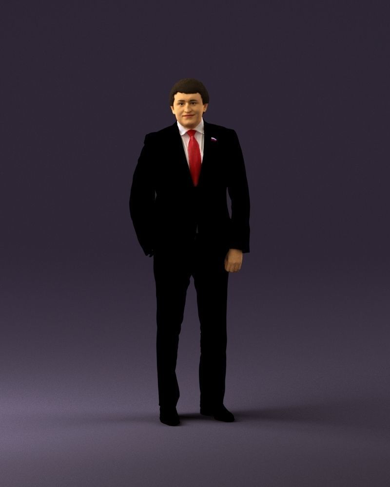 Man in black suit red tie hand in pocket 0908 3D Print Ready 3D print model_13