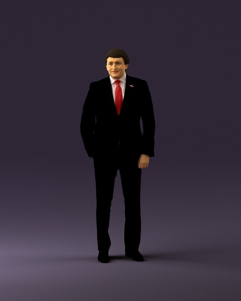 Man in black suit red tie hand in pocket 0908 3D Print Ready 3D print model_12