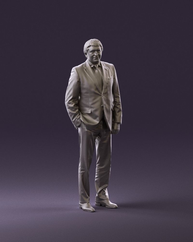 Man in black suit red tie hand in pocket 0908 3D Print Ready 3D print model_2