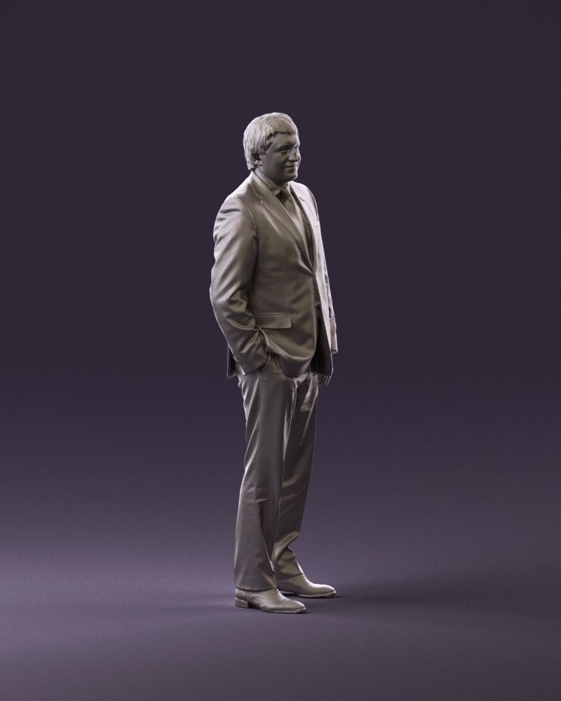Man in black suit red tie hand in pocket 0908 3D Print Ready 3D print model_3