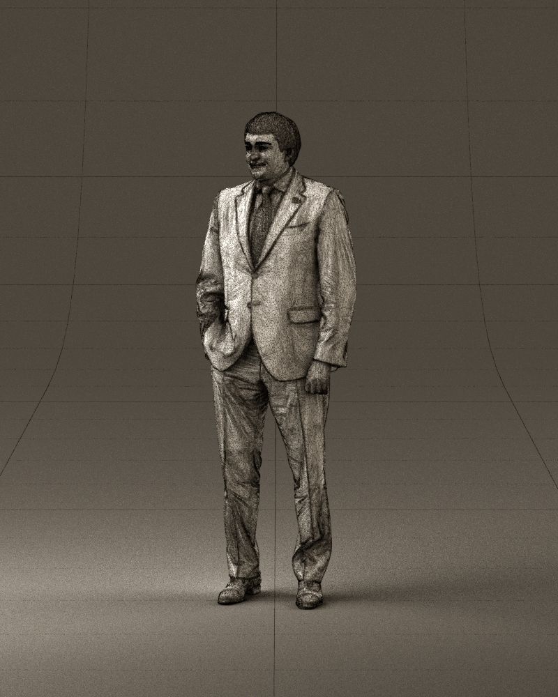 Man in black suit red tie hand in pocket 0908 3D Print Ready 3D print model_34