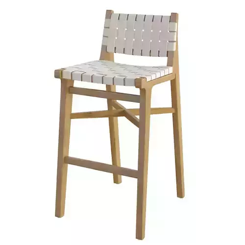 Taj White Leather Strap Bar Stool 3D model