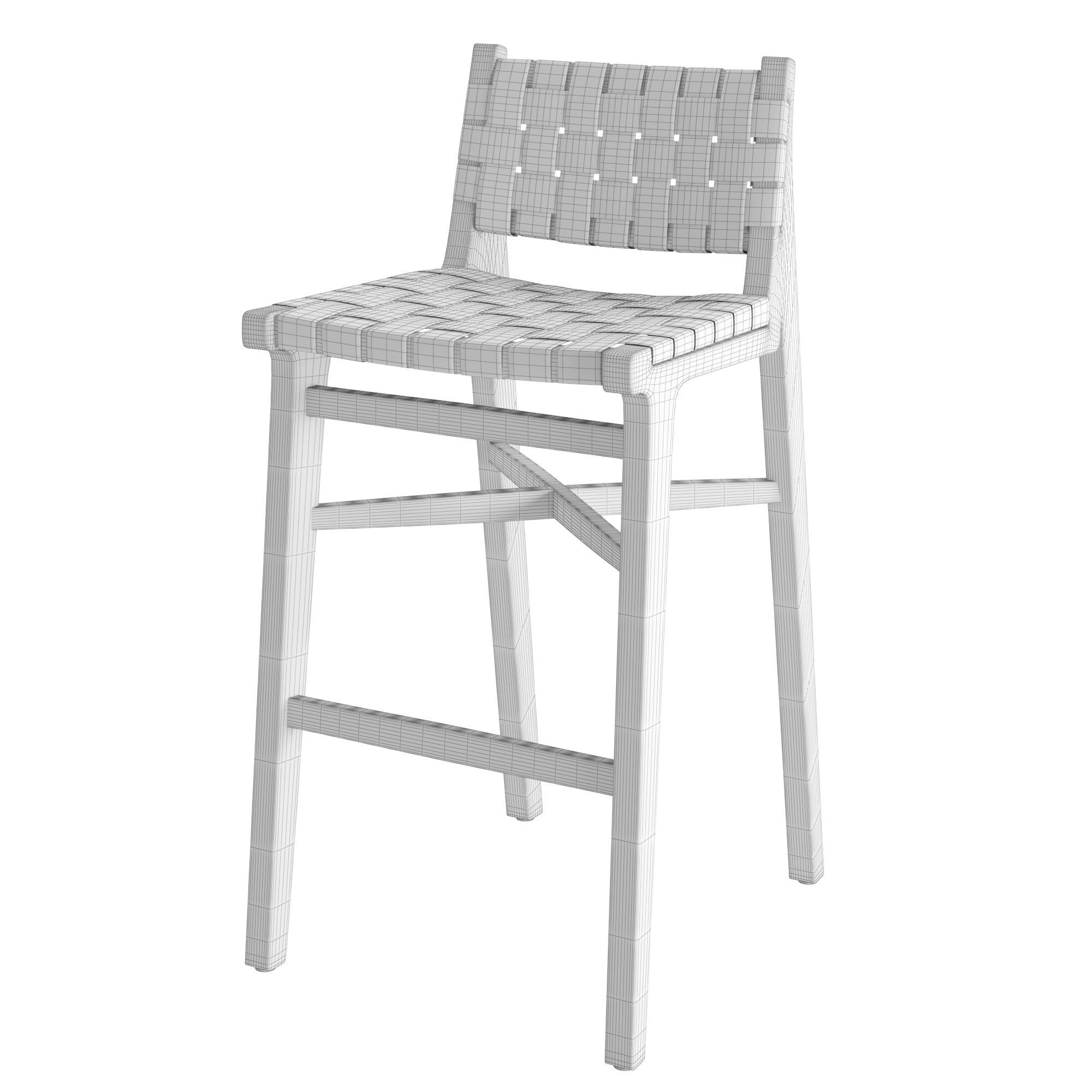 Taj White Leather Strap Bar Stool 3D model_3