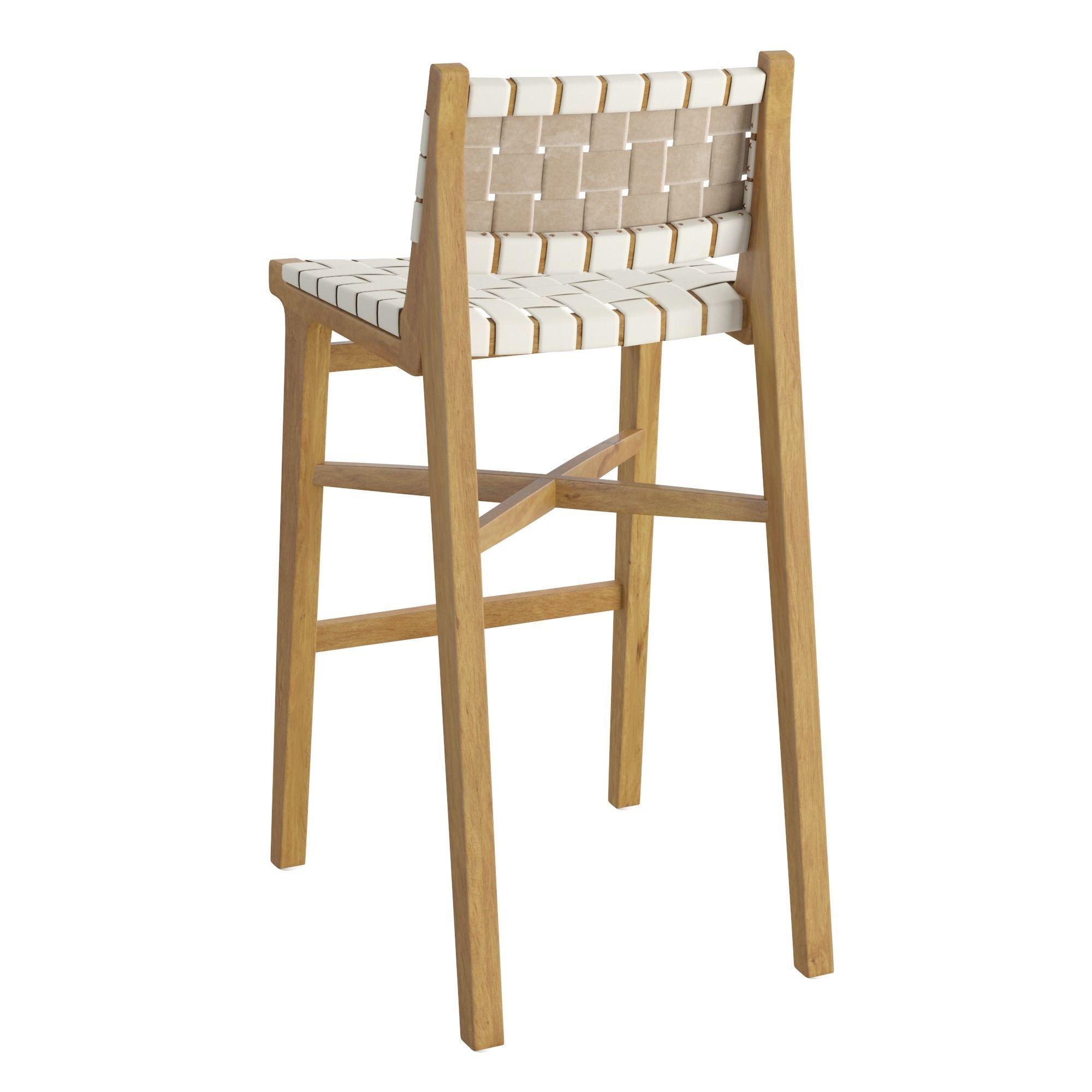 Taj White Leather Strap Bar Stool 3D model_2