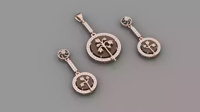 Agate Round Stone Pendant Set