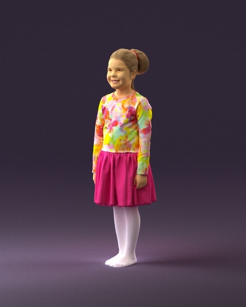 Little girl in pink skirt colored top 0928 3D Print Ready 3D print model_22