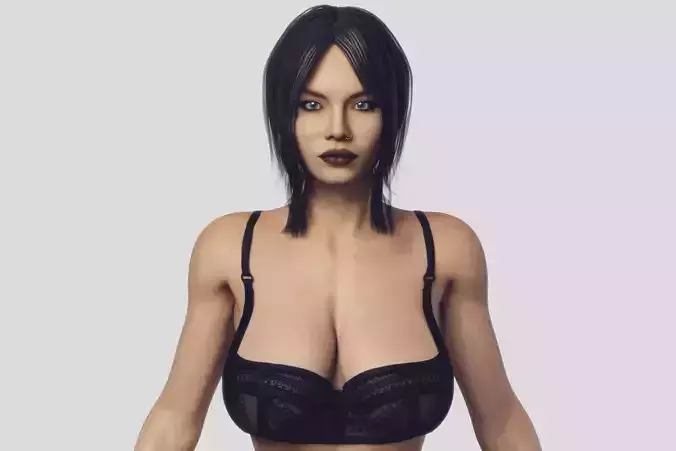 Beauty Brunette in Black Lingerie 3D model
